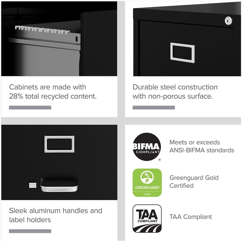 Pemberly Row Set of 6 Metal 4-Drawer Letter Width Vertical File Cabinet in Black