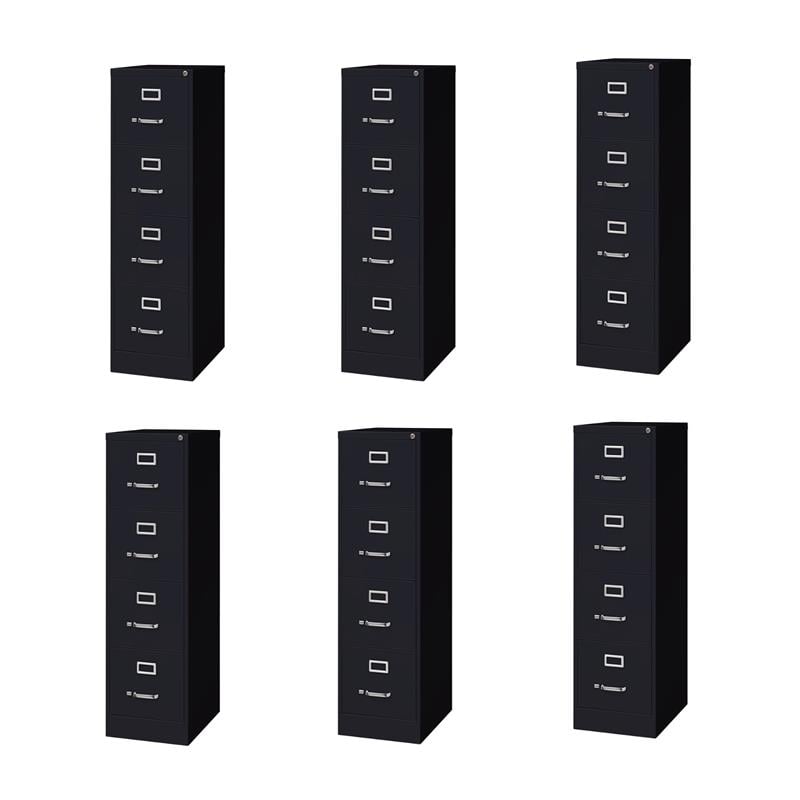 Pemberly Row Set of 6 Metal 4-Drawer Letter Width Vertical File Cabinet in Black