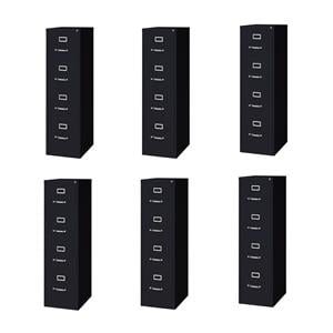 Pemberly Row Set of 6 Metal 4-Drawer Letter Width Vertical File Cabinet in Black