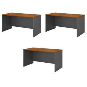 Pemberly Row Set of 3 60W x 30D Office Desk in Natural Cherry - Engineered Wood