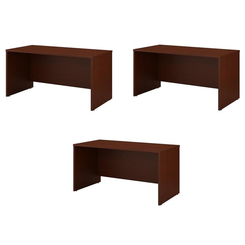 Pemberly Row Set of 3 60W x 30D Office Desk in Mahogany - Engineered Wood