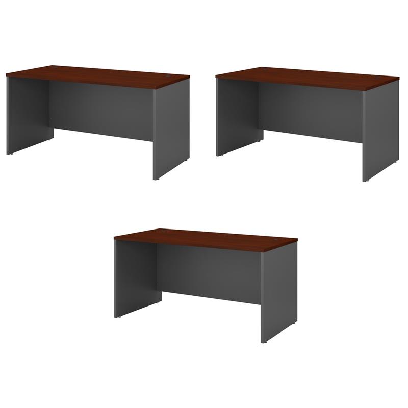 Pemberly Row Set of 3 60W x 30D Office Desk in Hansen Cherry - Engineered Wood