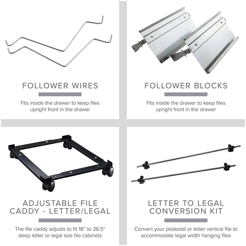 Pemberly Row Set of 3 4-Drawer Letter Width Vertical File Cabinet in Light Gray