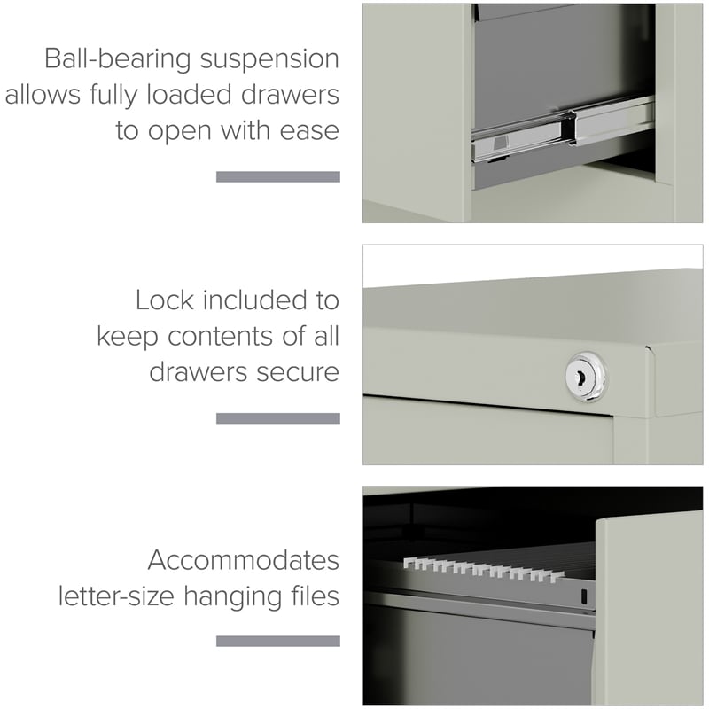 Pemberly Row Set of 3 4-Drawer Letter Width Vertical File Cabinet in Light Gray