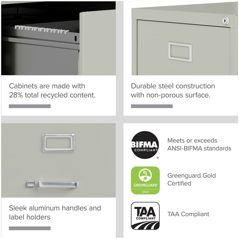 Pemberly Row Set of 3 4-Drawer Letter Width Vertical File Cabinet in Light Gray