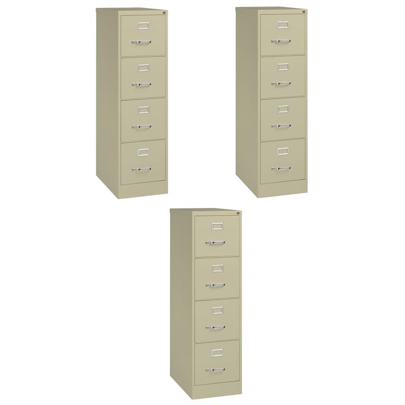 Pemberly Row Set of 3 4-Drawer Letter Width Vertical File Cabinet in Putty/Beige