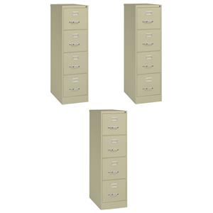 Pemberly Row Set of 3 4-Drawer Letter Width Vertical File Cabinet in Putty/Beige