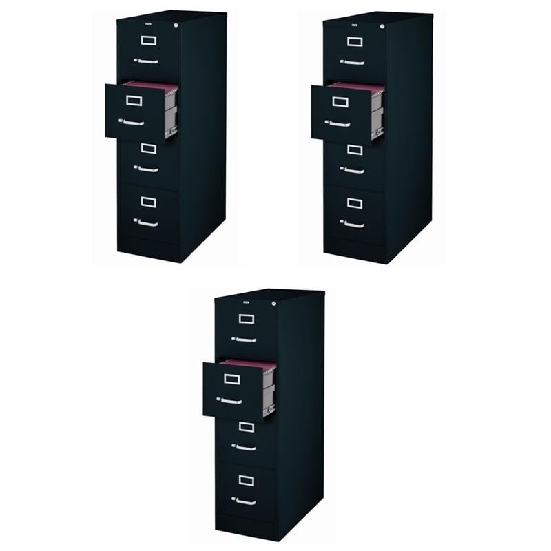 Pemberly Row Set of 3 Metal 4-Drawer Letter Width Vertical File Cabinet Black