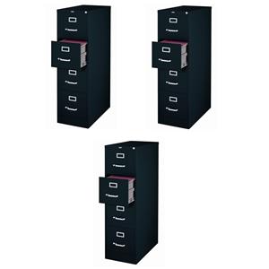 Pemberly Row Set of 3 Metal 4-Drawer Letter Width Vertical File Cabinet Black