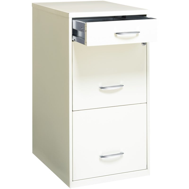 Pemberly Row Set of 5 Metal 3-Drawer Pearl White File Cabinet with Pencil-Drawer