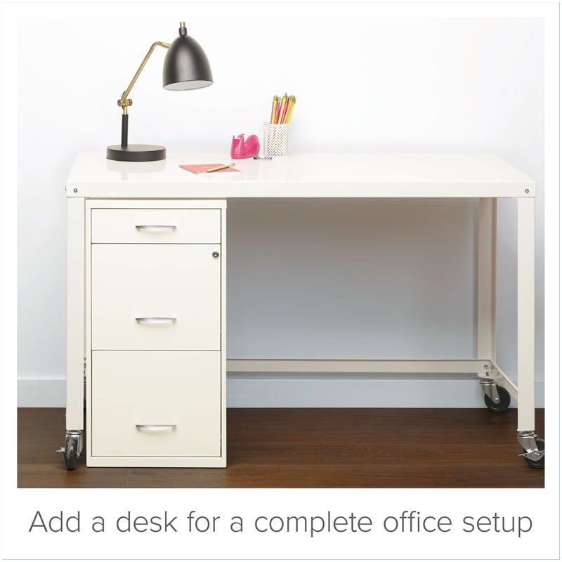 Pemberly Row Set of 5 Metal 3-Drawer Pearl White File Cabinet with Pencil-Drawer