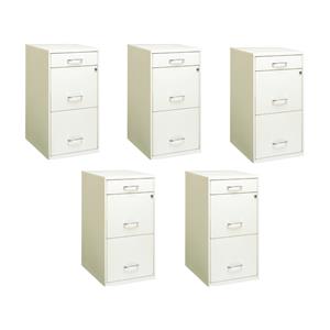 Pemberly Row Set of 5 Metal 3-Drawer Pearl White File Cabinet with Pencil-Drawer