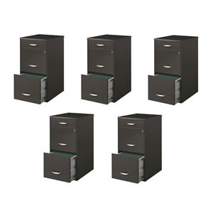 Pemberly Row Set of 5 Contemporary 3-Drawer Metal File Cabinet in Charcoal