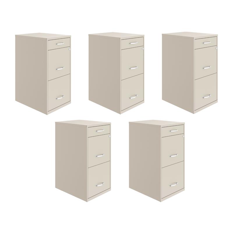 Pemberly Row Set of 5 3-Drawer File Cabinet with Pencil-Drawer in Off White