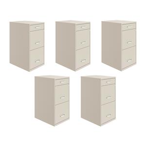 Pemberly Row Set of 5 3-Drawer File Cabinet with Pencil-Drawer in Off White