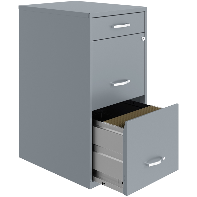 Pemberly Row Set of 5 3-Drawer Metal File Cabinet with Pencil-Drawer in Gray