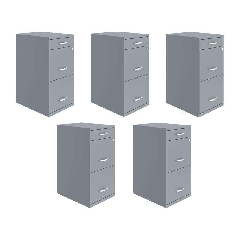 Pemberly Row Set of 5 3-Drawer Metal File Cabinet with Pencil-Drawer in Gray