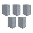 Pemberly Row Set of 5 3-Drawer Metal File Cabinet with Pencil-Drawer in Gray