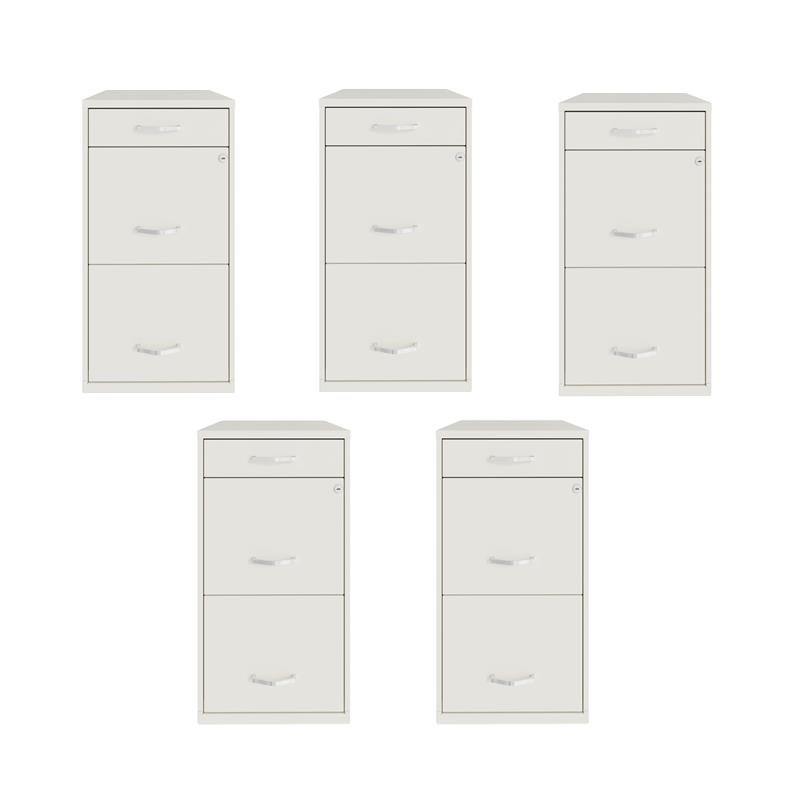 Pemberly Row Set of 5 3-Drawer Metal Organizer File Cabinet in Pearl White