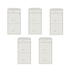 Pemberly Row Set of 5 3-Drawer Metal Organizer File Cabinet in Pearl White