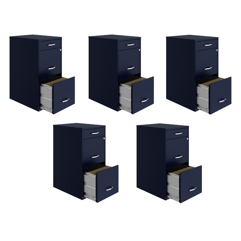 Pemberly Row Set of 5 3-Drawer Metal Organizer File Cabinet in Navy