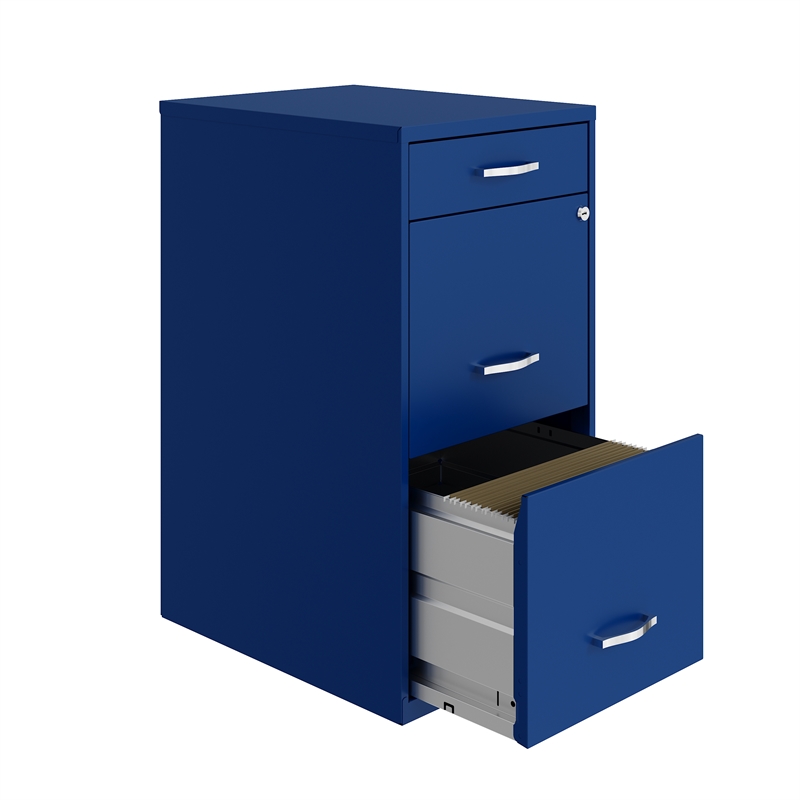 Pemberly Row Set of 5 3-Drawer Metal Organizer File Cabinet in Blue