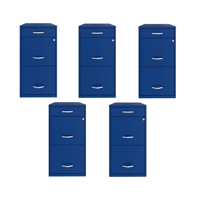 Pemberly Row Set of 5 3-Drawer Metal Organizer File Cabinet in Blue