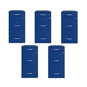 Pemberly Row Set of 5 3-Drawer Metal Organizer File Cabinet in Blue