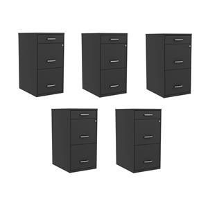 Pemberly Row Set of 5 3-Drawer Metal Organizer File Cabinet in Black