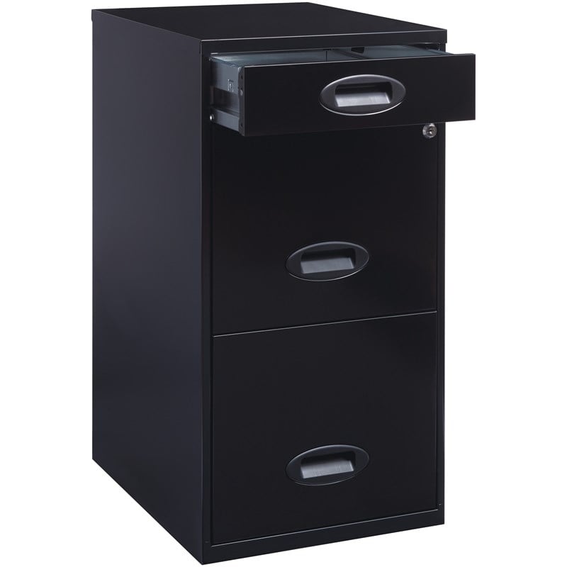 Pemberly Row Set of 5 3-Drawer Metal File Cabinet with Pencil-Drawer in Black