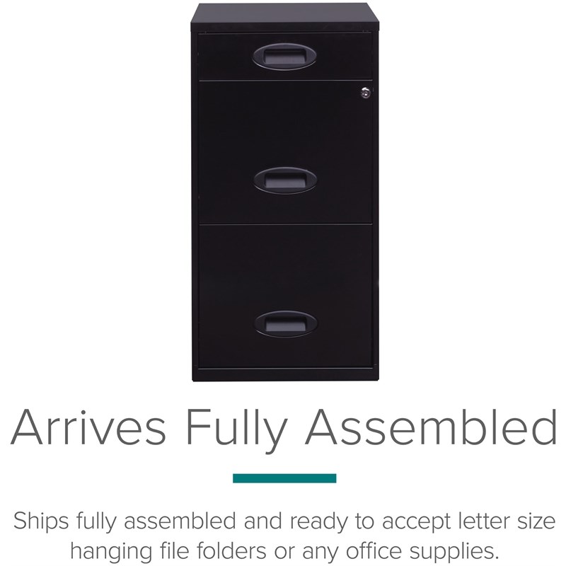 Pemberly Row Set of 5 3-Drawer Metal File Cabinet with Pencil-Drawer in Black