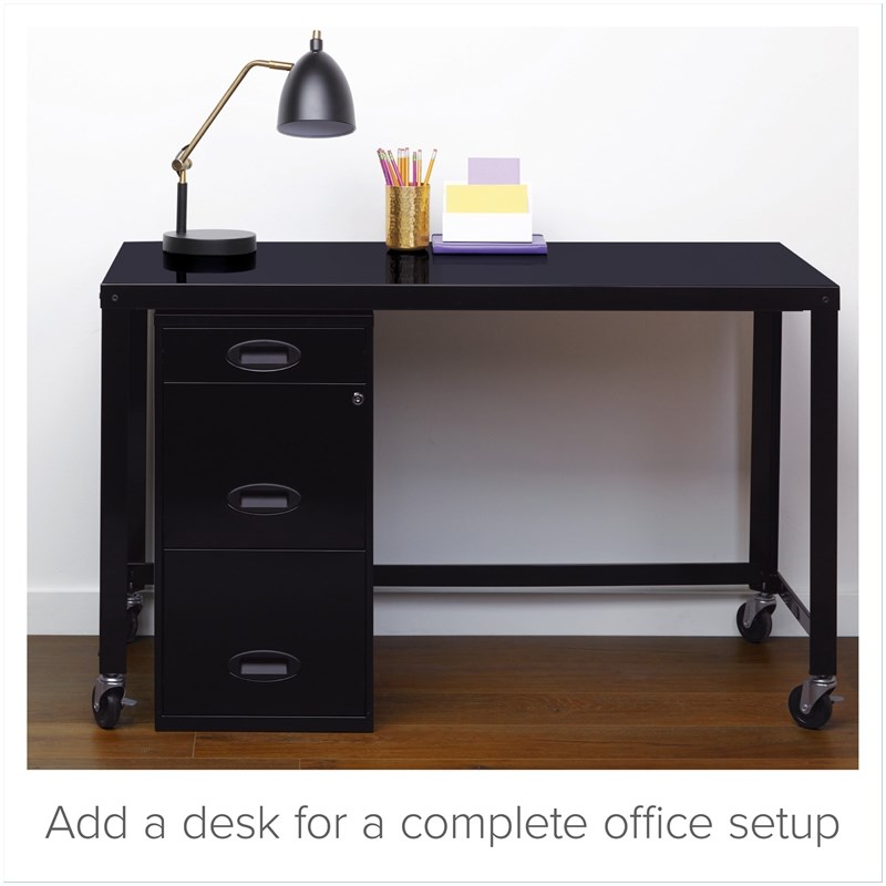 Pemberly Row Set of 5 3-Drawer Metal File Cabinet with Pencil-Drawer in Black