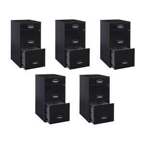 Pemberly Row Set of 5 3-Drawer Metal File Cabinet with Pencil-Drawer in Black