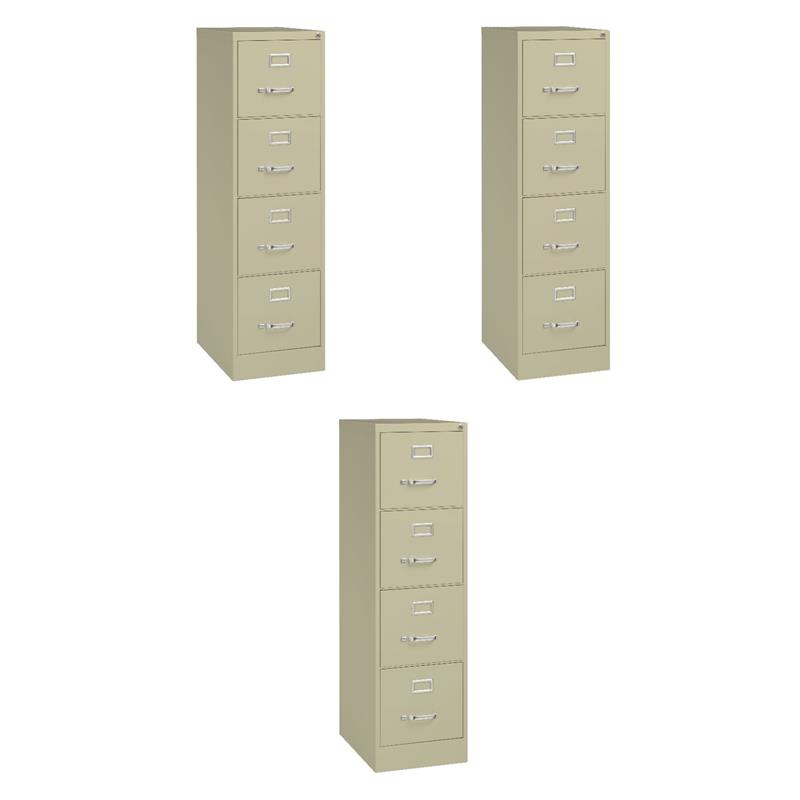 Pemberly Row Set of 3 4-Drawer Letter Width Vertical File Cabinet in Putty/Beige