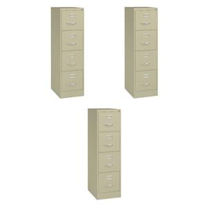 Pemberly Row Set of 3 4-Drawer Letter Width Vertical File Cabinet in Putty/Beige