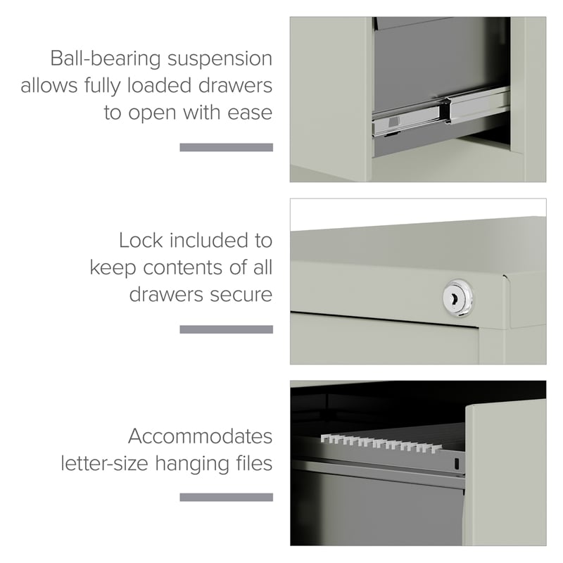 Pemberly Row Set of 3 4-Drawer Letter Width Vertical File Cabinet in Light Gray