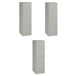 Pemberly Row Set of 3 4-Drawer Letter Width Vertical File Cabinet in Light Gray