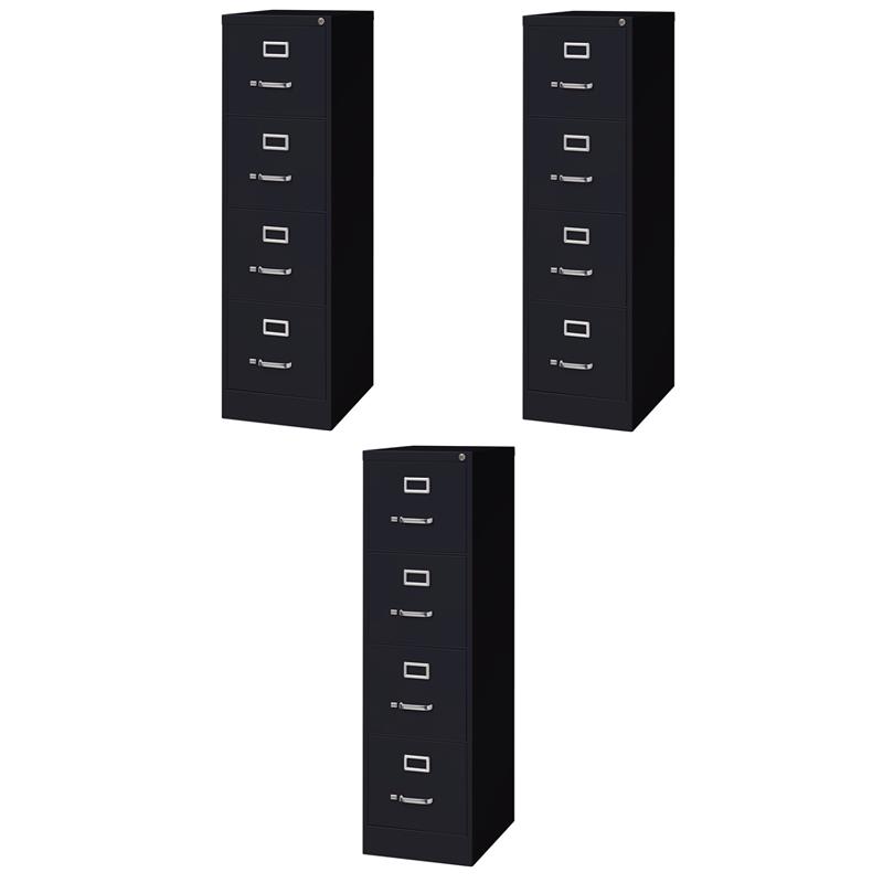 Pemberly Row Set of 3 Metal 4-Drawer Letter Width Vertical File Cabinet in Black