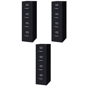 Pemberly Row Set of 3 Metal 4-Drawer Letter Width Vertical File Cabinet in Black