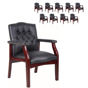 Pemberly Row Set of 10 Traditional Faux Leather Tufted Guest Chair in Black