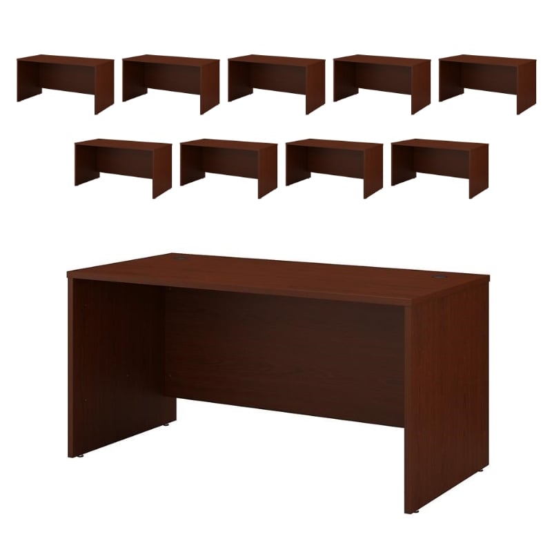 Pemberly Row Set of 10 60W x 30D Office Desk in Mahogany - Engineered Wood