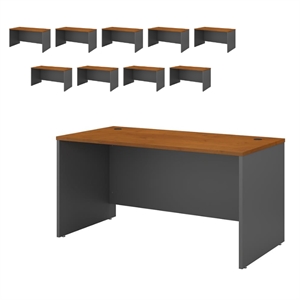 Pemberly Row Set of 10 60W x 30D Office Desk in Natural Cherry - Engineered Wood