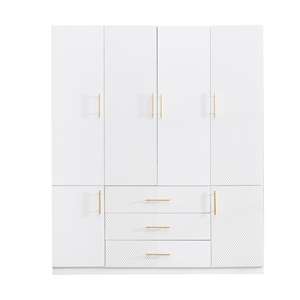 Pemberly Row Wood 4 Doors 3 Drawers White Closet Wardrobe Storage Armoire