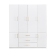 Pemberly Row Wood 4 Doors 3 Drawers White Closet Wardrobe Storage Armoire