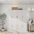 Pemberly Row Wood 4 Doors 3 Drawers White Closet Wardrobe Storage Armoire