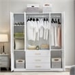 Pemberly Row Wood 4 Doors 3 Drawers White Closet Wardrobe Storage Armoire
