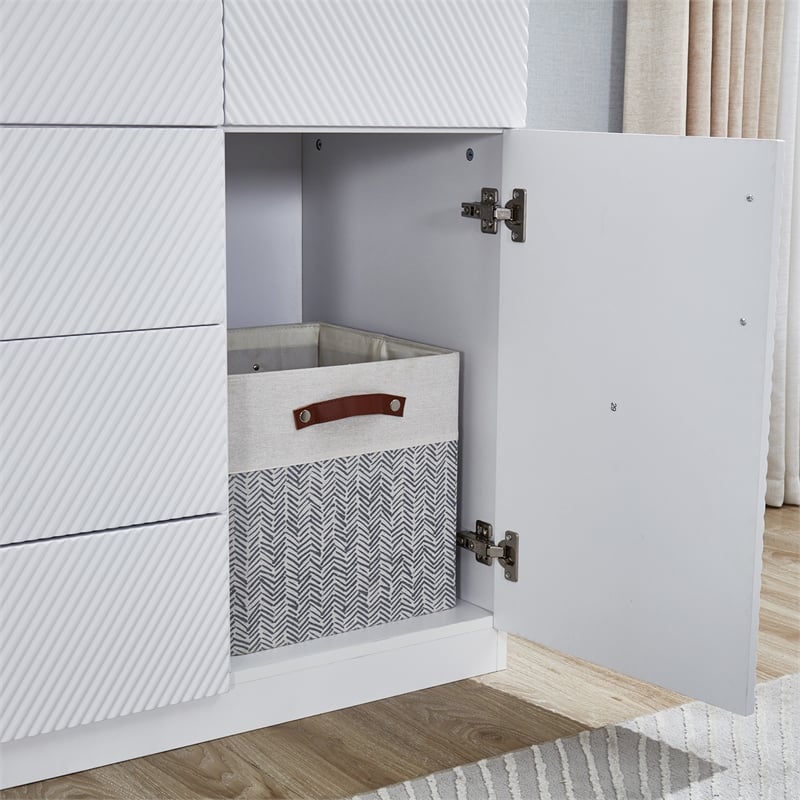 Pemberly Row Wood 4 Doors 3 Drawers White Closet Wardrobe Storage Armoire