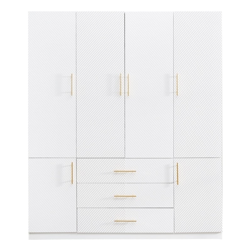Pemberly Row Wood 4 Doors 3 Drawers White Closet Wardrobe Storage Armoire