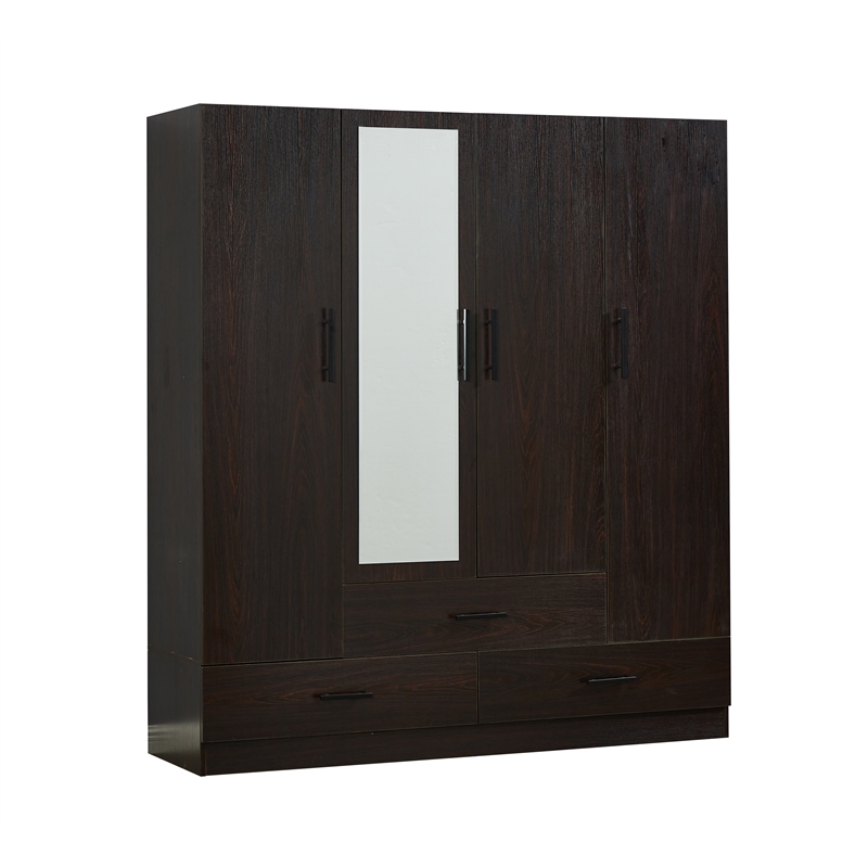 Pemberly Row Modern Mirror Wardrobe Armoire Wood Closet in Black