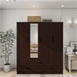 Pemberly Row Modern Mirror Wardrobe Armoire Wood Closet in Black